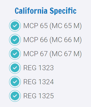 California has six state-specific forms available in Tyler Insurance Filings.